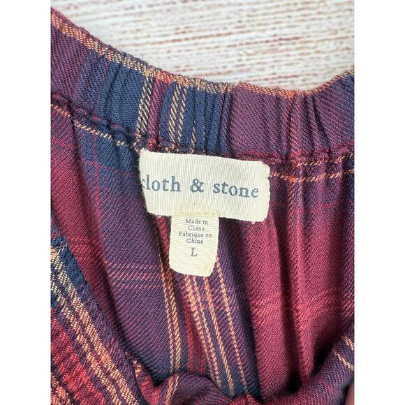 Cloth & Stone Plaid Off Shoulder Blouse Womens Large Red Purple Tan - Picture 6 of 8